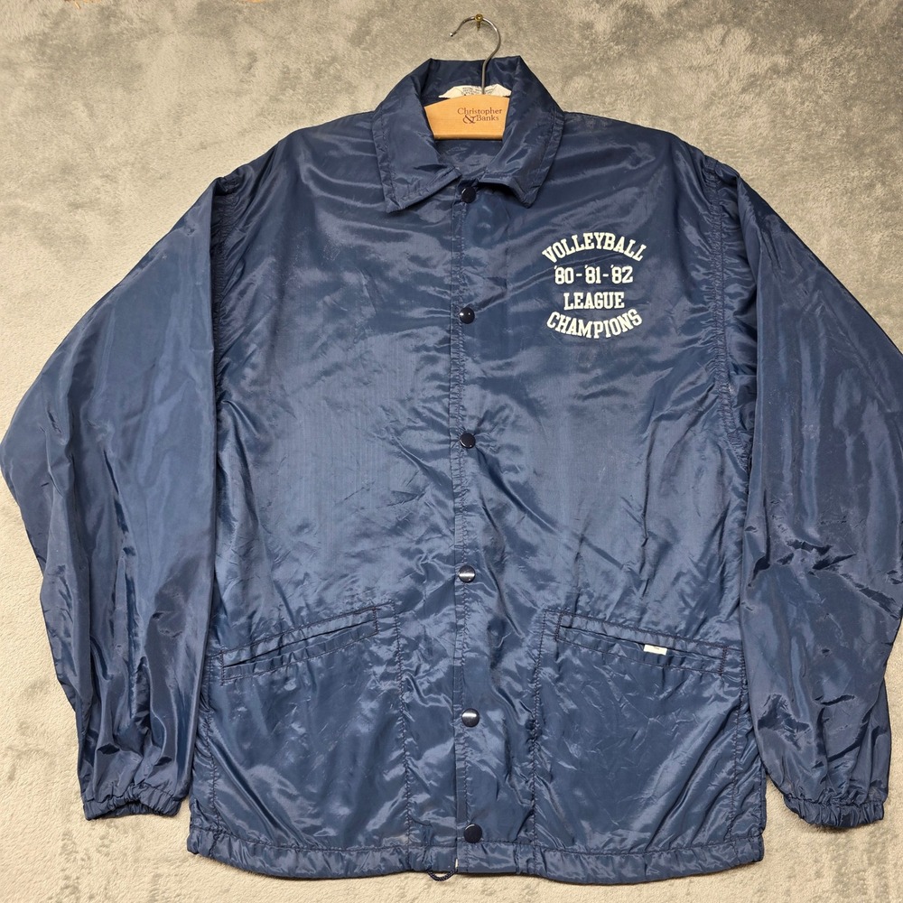 Vintage West Wind Coaches Jacket Mens Small Navy Blue 80s Volleyball Trucking